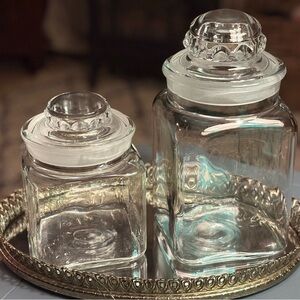 Set of 2 Vintage Tiffin "Dakota" square glass apothecary jars.
